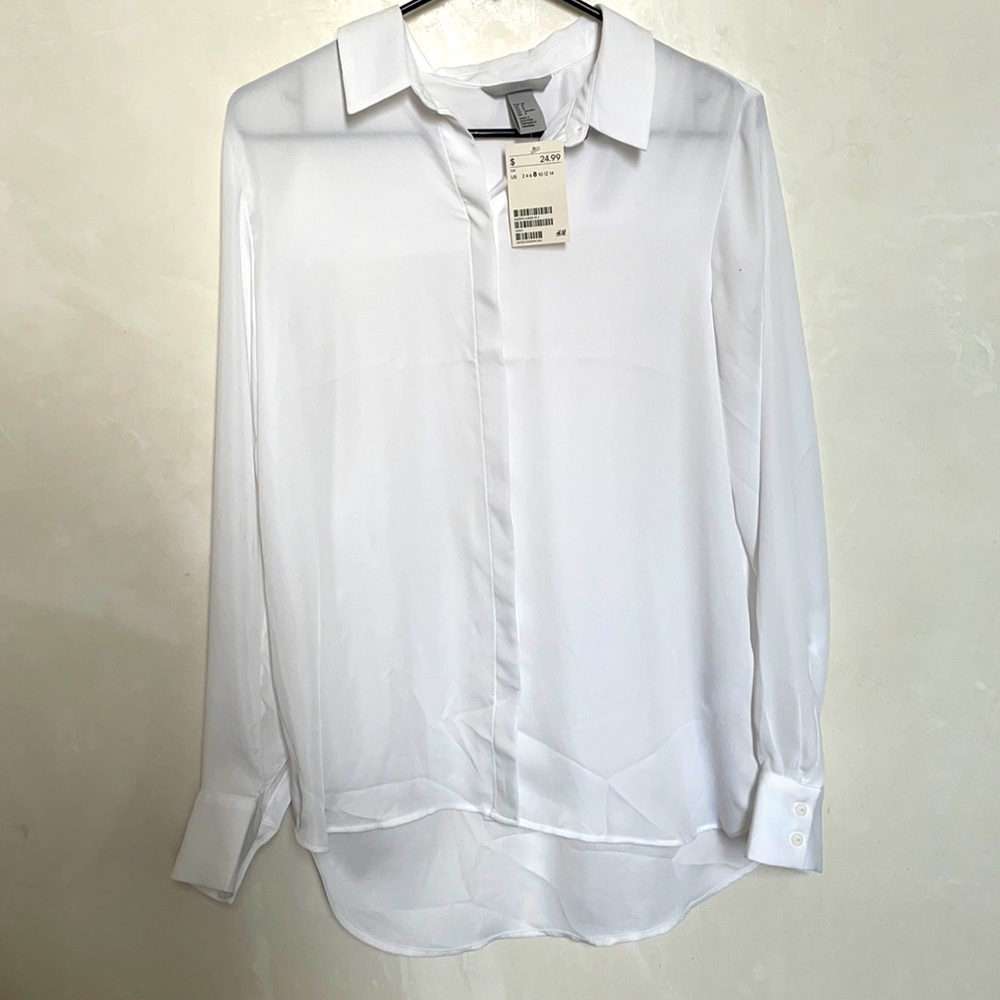 H @M white blouse with tags  classic button front
